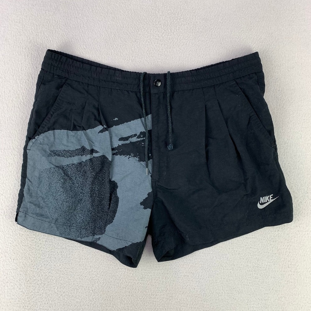 VTG 80s 90s Nike Pleated Tennis Shorts Mens Medium Black Nylon Andre Agassi Rare
